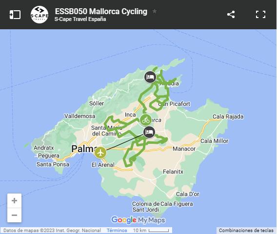 Map cycling routes north of Mallorca