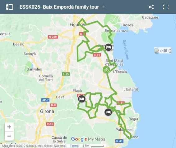 Map cycling routes for kids Baix Empordá
